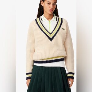 Lacoste Women's Oversized Wool V-Neck Tennis Sweater
